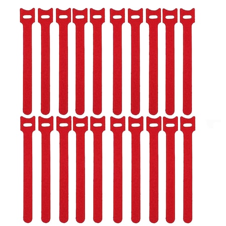 Kable Kontrol Hook and Loop Fastener Wrap, 7 in, 1/2 in W, Red, 20 PK HLT050X7-20-RED